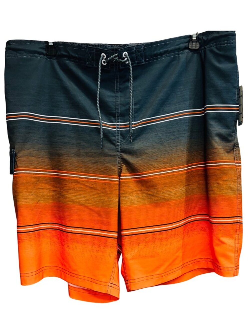 New George 2XL Mens Swim Trunks Orange & Gray Striped Board Shorts